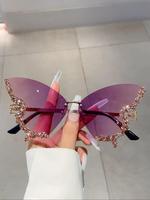 Women's Fashionable Rhinestone Decorated Butterfly Design Sunglasses, Trendy Novelty Sunglasses for Travel & Daily Use, Fashi...