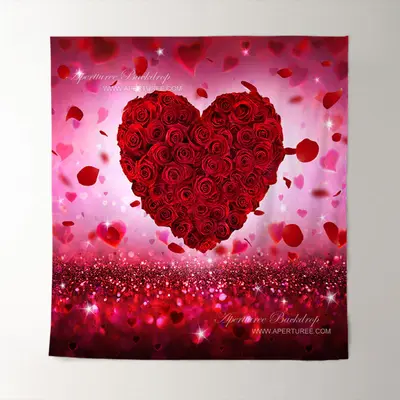 Aperturee Red Roses Heart Theme Valentines Day Photo Backdrop