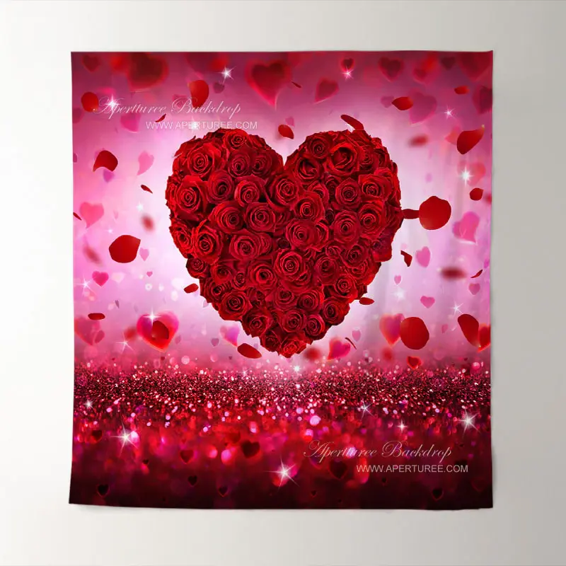 Aperturee Red Roses Heart Theme Valentines Day Photo Backdrop