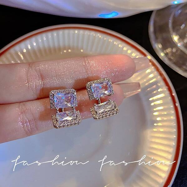 Rectangle Stainless Steel Crystal Rhinestone Stud Earrings for Women