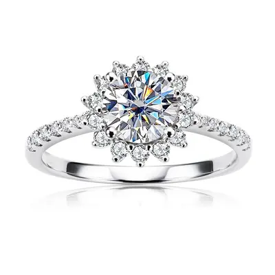 10K White Gold Round Cut Moissanite Sun Engagement Ring