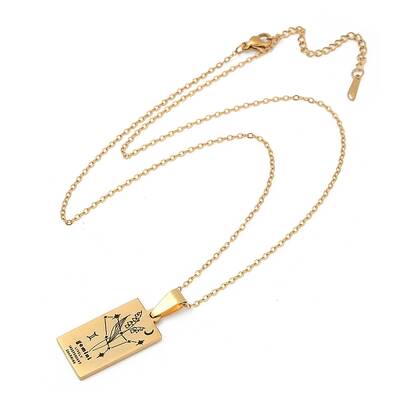 12 Constellation Stainless Steel Tarot Card Engraved Pendant Cable Chain Necklaces
