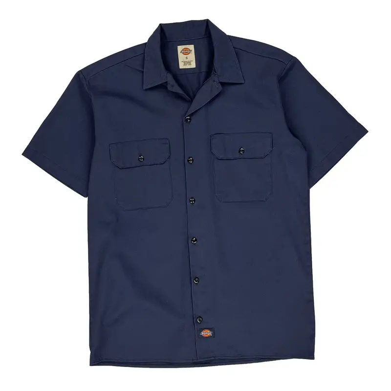 Dickies Short Sleeve Shirt - Small Navy Polyester Blend