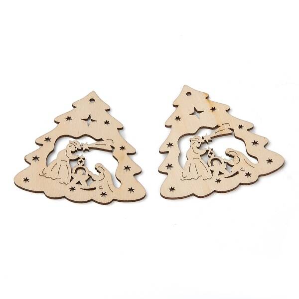 Christmas Theme Undyed Natural Wood Big Pendants