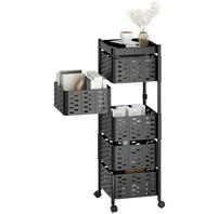 5Tier Rotating Storage Rack Organiser for Kitchen, Lightweight Vegetable and Fruit Storage Basket with Wheels, Standing Rolli...