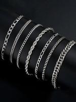 Men's Simple Plain Stainless Steel Link Chain High Quality Bracelet(7counts), Casual Fashionable Jewelry for Party, Daily Clo...