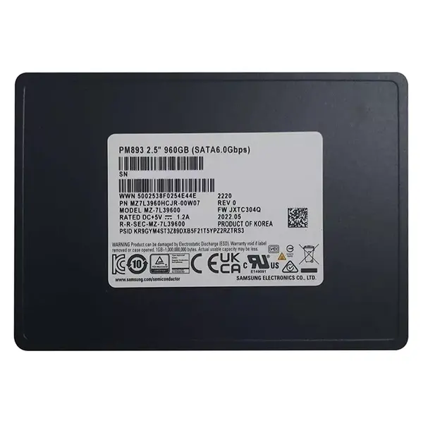 MZ7L3960HCJR-00W07 Samsung Enterprise PM893 Series 960GB Triple-Level Cell  SATA 6GB/s V-NAND 7mm 2.5-inch Solid State Drive