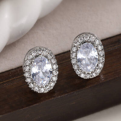 Brass Micro Pave Clear Cubic Zirconia Stud Earrings