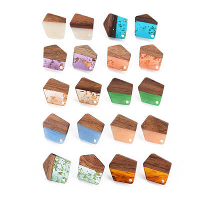 Two Tone Resin & Walnut Wood Stud Earring Findings
