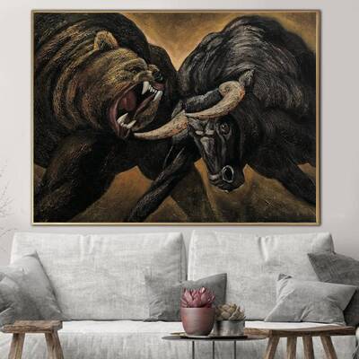 Abstract Animal Painting Canvas Bear and Bull Wall Art Stock Market Artwork Financial Painting Realistic Animal Art for Offic...