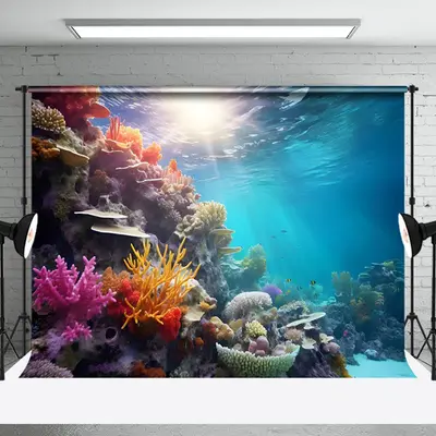 Colorful Coral Beam Natural Undersea Photo Backdrop - Aperturee