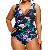 Aqua Eve Women Plus Size One Piece Swimsuits Tummy Control Bathing Suits V Neck Ruched Swimwear