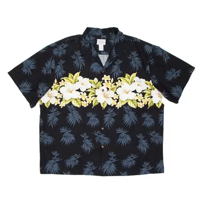 Mens Hawaiian Shirt Black Floral 2XL