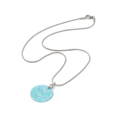 Natural Shell Flat Round Pendant Necklace with Round Snake Chains