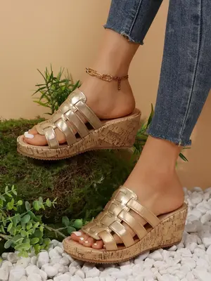 Women's Fashionable Studded Decorated Platform Sandals, Casual Comfortable Wedge Sandals for Summer, Lightweight Breathable S...
