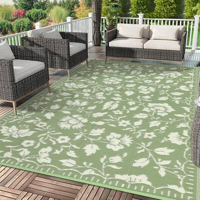 Garvee Waterproof Reversible Outdoor Rug 10x14ft – Collapsible Lightweight Plastic Straw Patio Mat – UV Resistant, Portab...