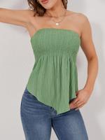 Women's Asymmetrical Hem Shirred Crop Tube Top, Solid Sleeveless Strapless Top for Daily Wear, Ladies Clothes for All Seasons