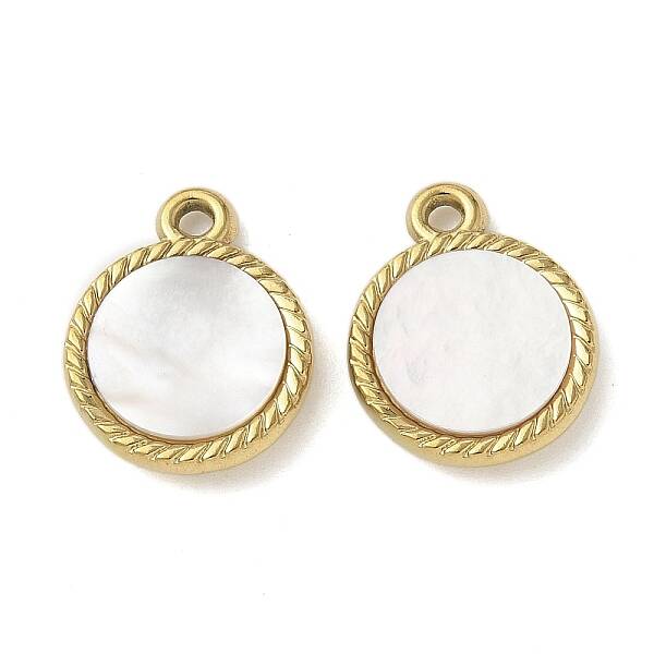 304 Stainless Steel Natural White Shell Pendants