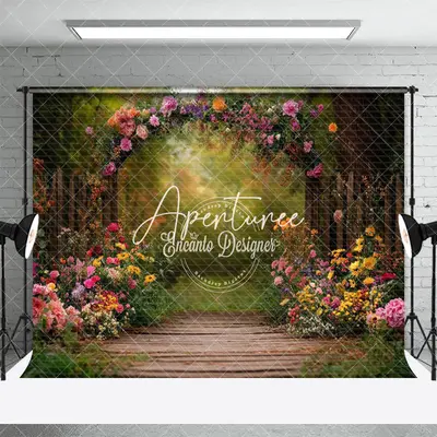 Aperturee Spring Colorful Floral Arch Forest Wedding Backdrop, 3X2FT(1MX0.6M), 14 USD, wedding backdrops, ENHD2J30-M