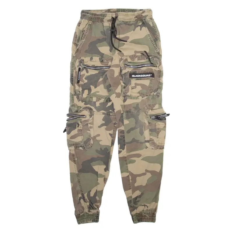 BLACKSQUAD Camo Cargo Mens Trousers Beige Relaxed Tapered W32 L28