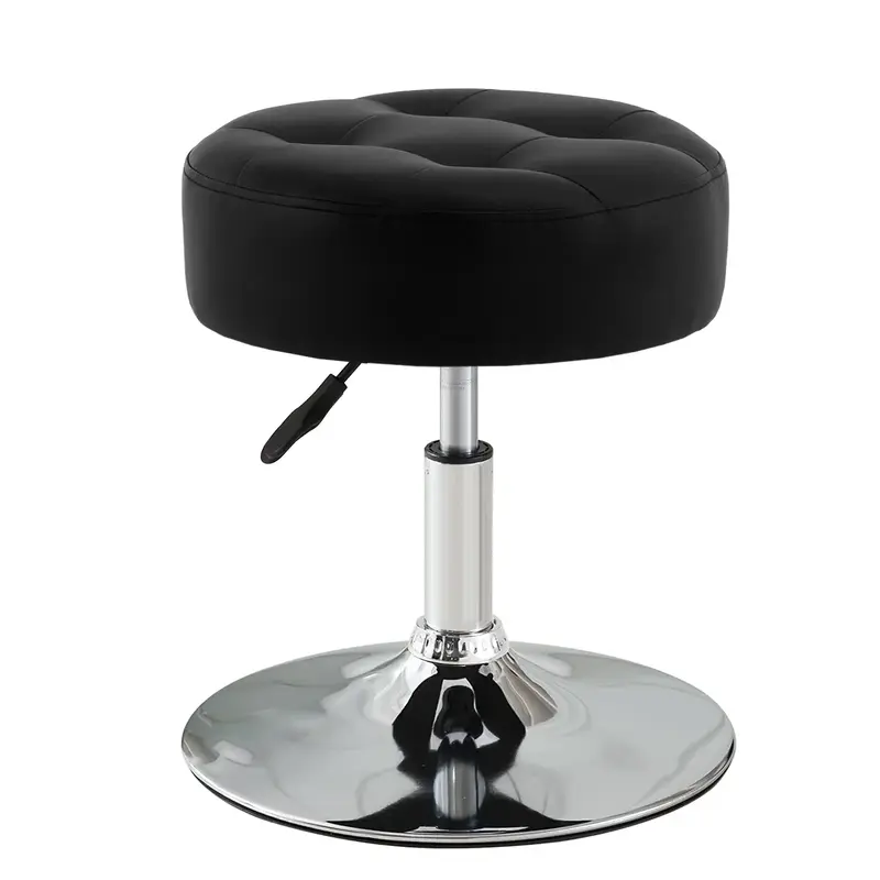 Furnimart Modern Round Black Leather Vanity Ottoman Stool, Contemporary Adjustable Makeup Stool for Bedroom Living Room Entry...
