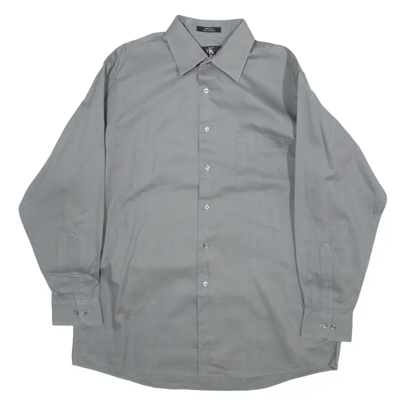 CALVIN KLEIN Mens Shirt Grey Striped Long Sleeve L