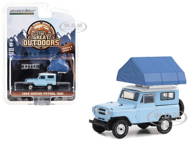 1969 Nissan Patrol (60) Light Blue with White Top and Campotel Cartop Sleeper Tent \