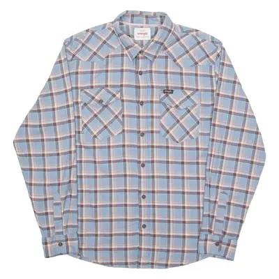 WRANGLER Mens Flannel Shirt Blue Check Long Sleeve L