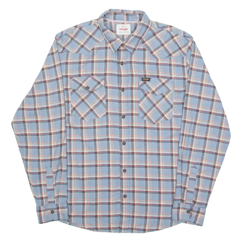 WRANGLER Mens Flannel Shirt Blue Check Long Sleeve L