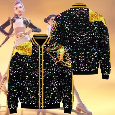 Huntrix Golden Cosplay Baseball Jacket, Rumi Cosplay Shirt, Anime Movie Merch, Halloween Costume, Demon Hunter Merch