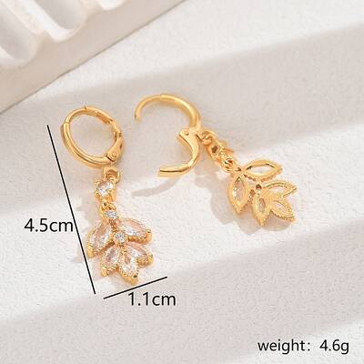 The 18K gold plating Elegant Copper Leaf Earrings with Zircon for Women