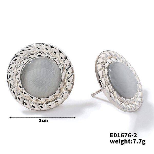 Cute Flat Round Cat Eye Stud Earrings for Summer