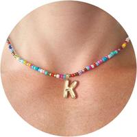 Colorful Initial Necklaces for Women – Bubble Necklace Handmade Beaded Necklace Dainty Cute Beach Boho Necklaces for Women ...