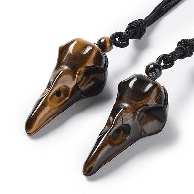 Natural Tiger Eye Plague Doctor Pendant Necklace with Nylon Rope