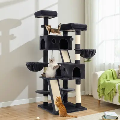 Allewie 36in/65in/68in  Multi-Level Tall Cat Tree for Indoor Cats/Larger Tower with Wide Base/Cozy Plush Cat Perches/Cat Cond...