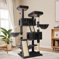Allewie 65in Multi-Level Tall Cat Tree for Indoor Cats/Larger Tower with Wide Base/Cozy Plush Cat Perches/Cat Condo with Hamm...