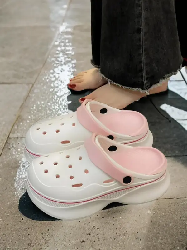 Women's Matching Hollow Out Design Clogs, Summer 2024 Trendy Going Out Cute Platform Slippers, Fashionable Slippers, Platform...