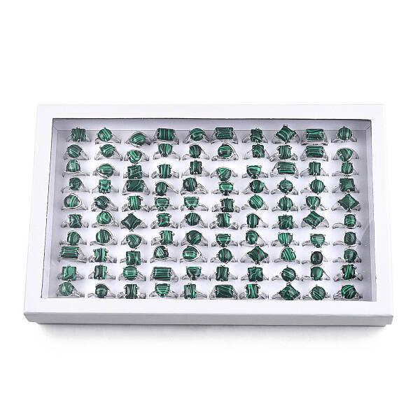 Synthetic Malachite Geometry Finger Rings