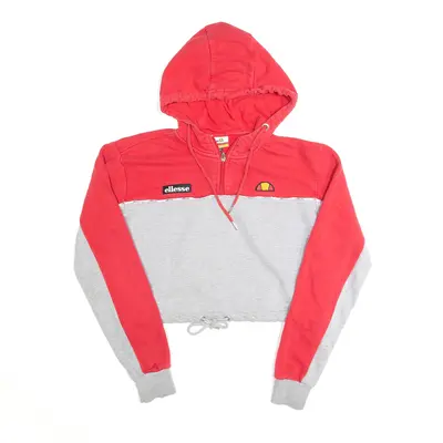 ELLESSE Embroidered Cropped 1/4 Zip Red Pullover Hoodie Womens S