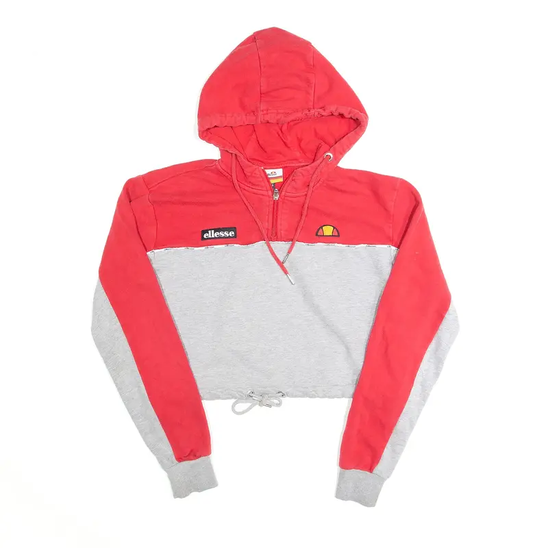ELLESSE Embroidered Cropped 1/4 Zip Red Pullover Hoodie Womens S