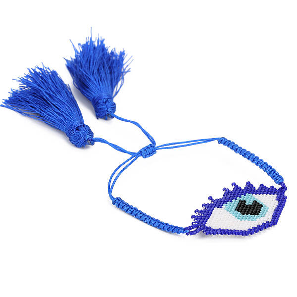 Glass Seed Braided Bead Bracelet with Double Tassel