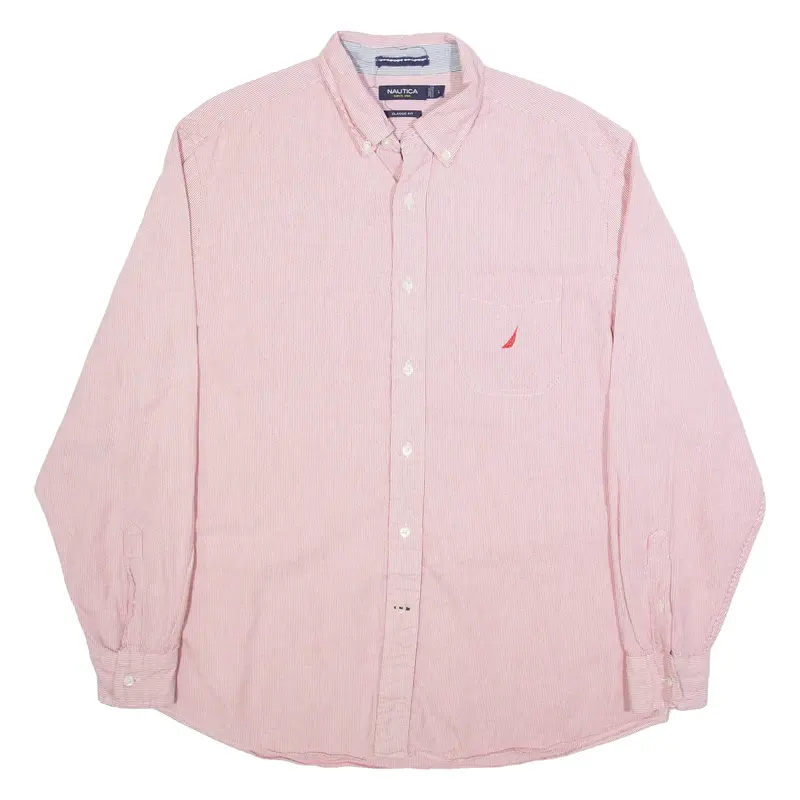 NAUTICA Mens Shirt Pink Striped Long Sleeve L