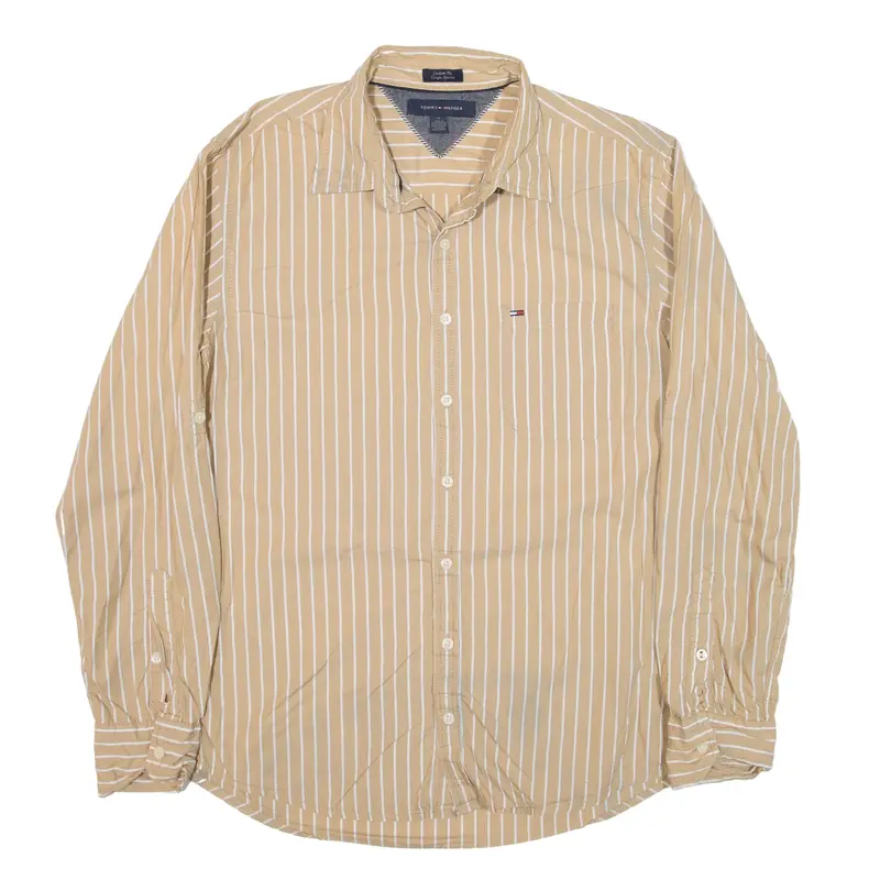 TOMMY HILFIGER Shirt Brown Striped Long Sleeve Mens M