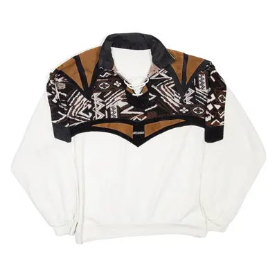 LIFT COMPANY Lace Up Mens Sweatshirt White Collared 90s XL