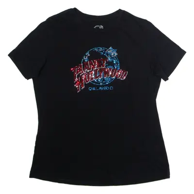 PLANET HOLLYWOOD Rhinestoned Orlando Mens T-Shirt Black USA Crew Neck M