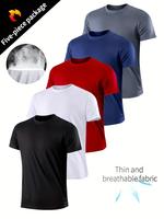 5 Pack Men's Casual Athletic T-Shirt - Breathable Polyester, Crew Neck, Solid Color for All Seasons - Comfortable, stretchy p...