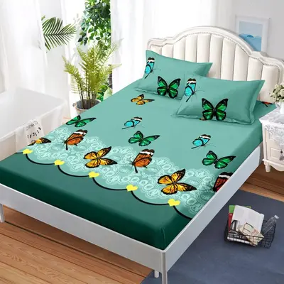 Bedroom Decor Butterfly Print Fitted Sheet & Pillowcase Set without Filler, Room Accessories Including Soft Comfortable Fitte...