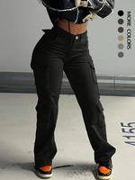 Women's Plain Drawstring High Waist Cargo Pants, Casual Comfort Basic Y2k Kpop Style Streetwear Pocket Design Trousers for Ev...