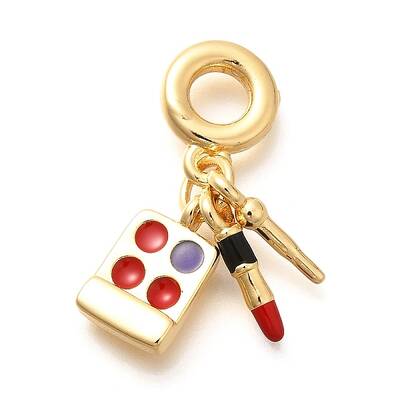 Brass Enamel Lipstick & Eyeshadow European Dangle Charms