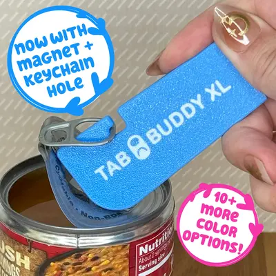 Tab Buddy XL Colors- Food can tab opener help for long nails, sore hands; assistive veggie, soup, cat, dog food magnet tech g...